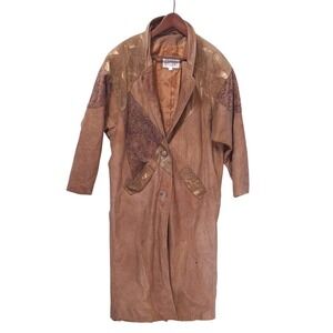 Vtg Pelle Studio Leather Patchwork Trench Coat Gold Accent Womens M Distressed